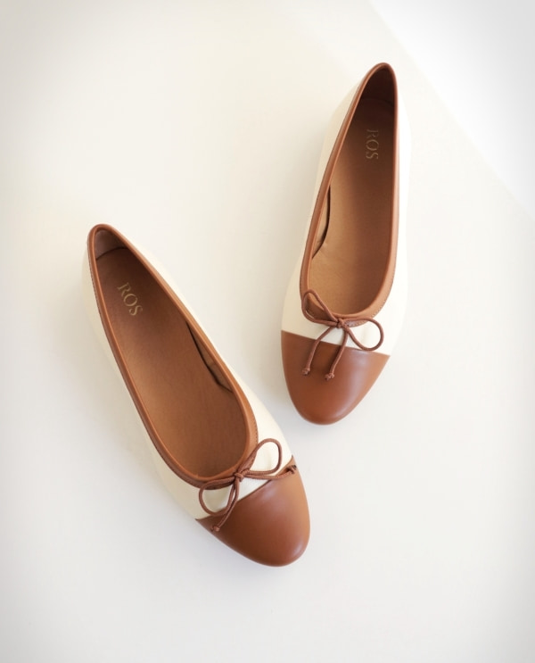 ROS Ballerinas Off White & Cognac