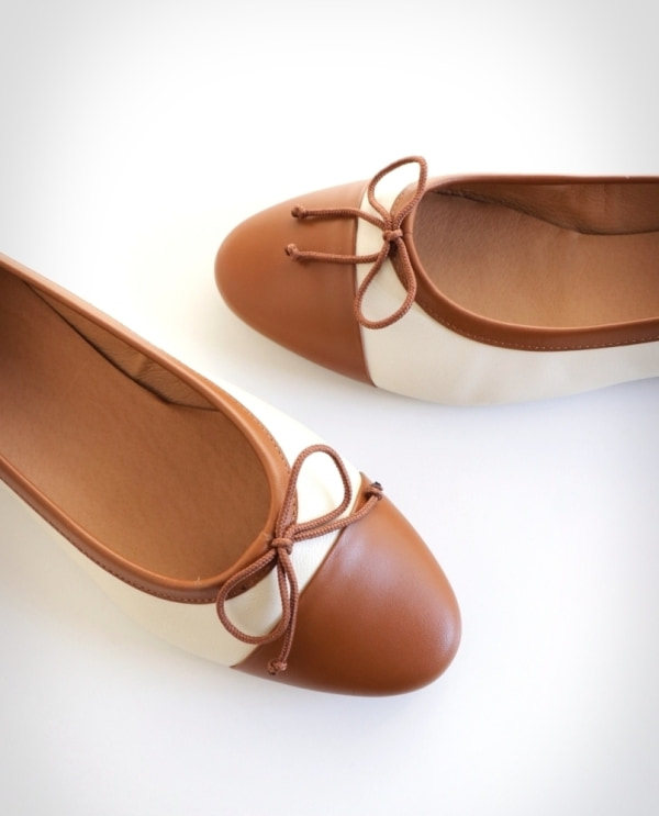 ROS Ballerinas Off White & Cognac (2)