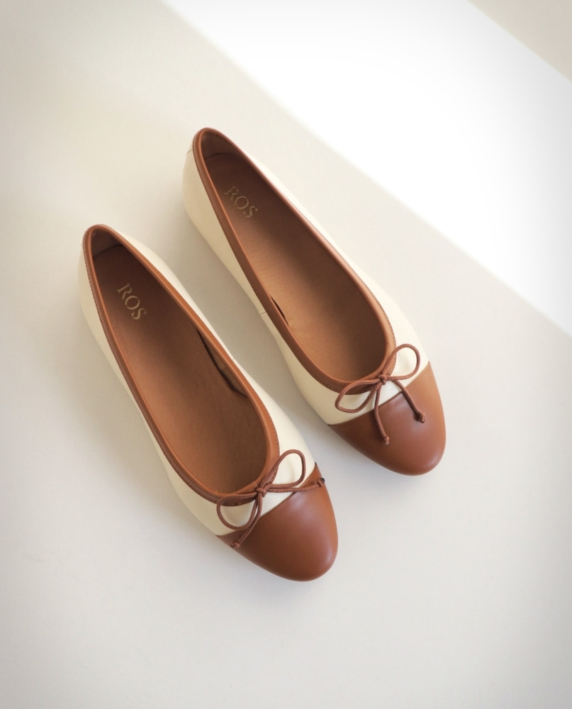ROS Lisbon - ROS Ballerinas Off White & Cognac (2)